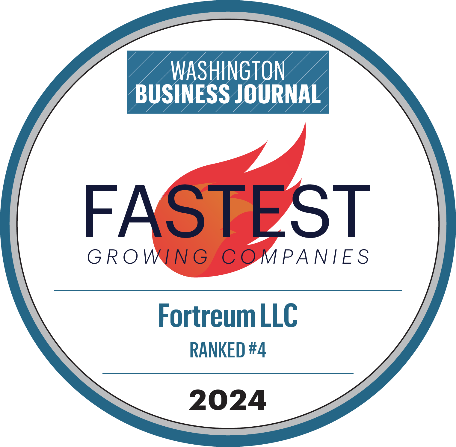 Washington Business Journal 2024 Fastest Growing Companies badge ranking Fortreum LLC at #4.