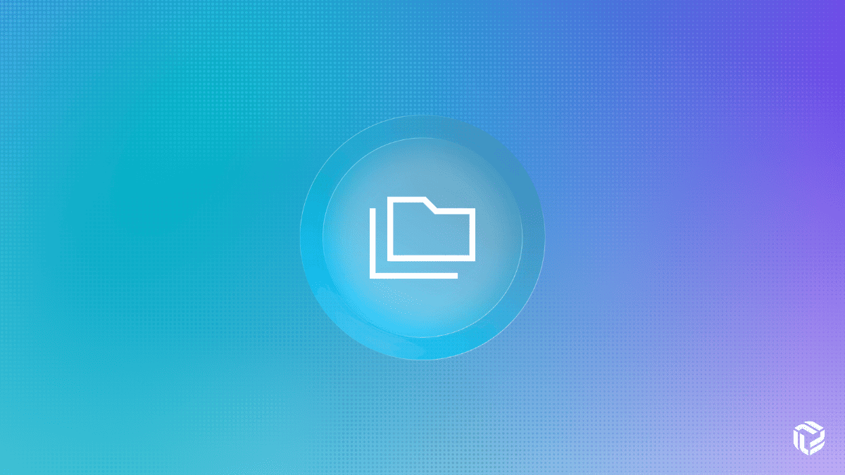 White folder icon centered in a glowing circular badge on a teal-to-purple gradient background, representing CMMC gap