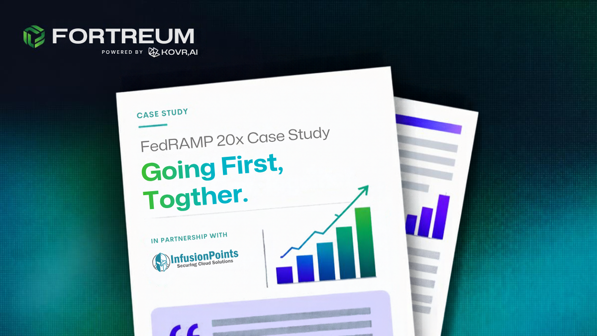 Fortreum and InfusionPoints FedRAMP 20x case study document cover featuring an upward trending bar chart graphic.