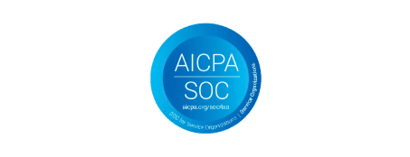 Blue circular AICPA SOC certification badge for service organizations with gradient design.