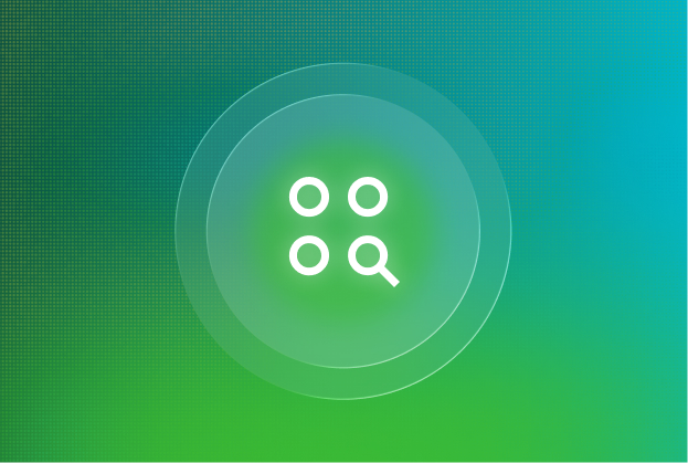 Assessment icon featuring circles and a magnifying glass within concentric rings on a green and teal gradient background.