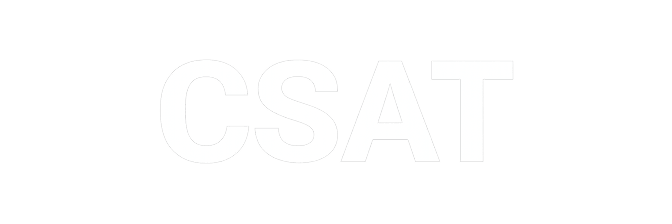 Bold "CSAT" lettering in white outline on a plain background, representing a proven clients section header.