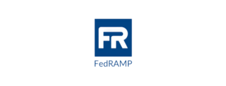 FedRAMP logo featuring a blue square with stylized white "FR" letters above the program name.