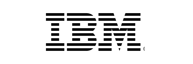 IBM logo featuring the iconic letters formed by horizontal black stripes.