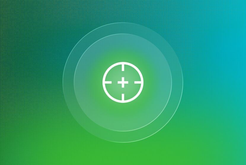 White crosshair target icon centered on a green and teal gradient background with concentric circles.