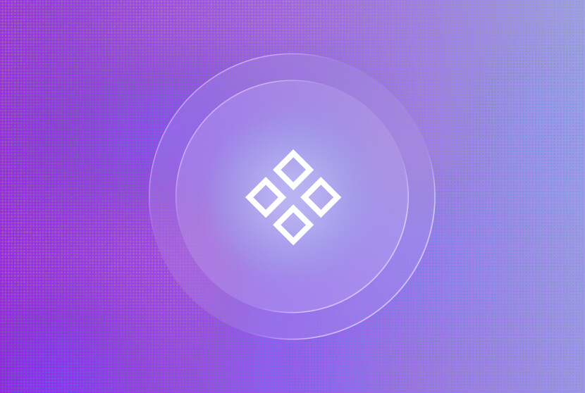 White diamond-pattern icon centered within translucent circles on a purple and blue gradient background.