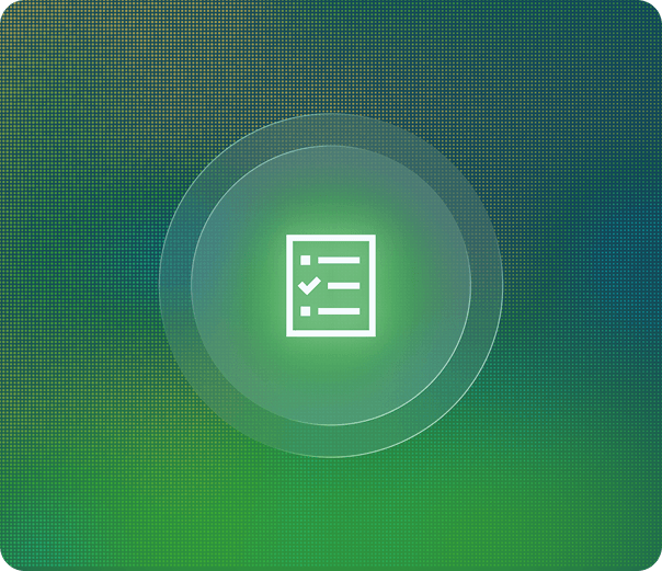 Checklist icon centered within concentric circles on a green and blue gradient background, symbolizing FedRAMP authorization