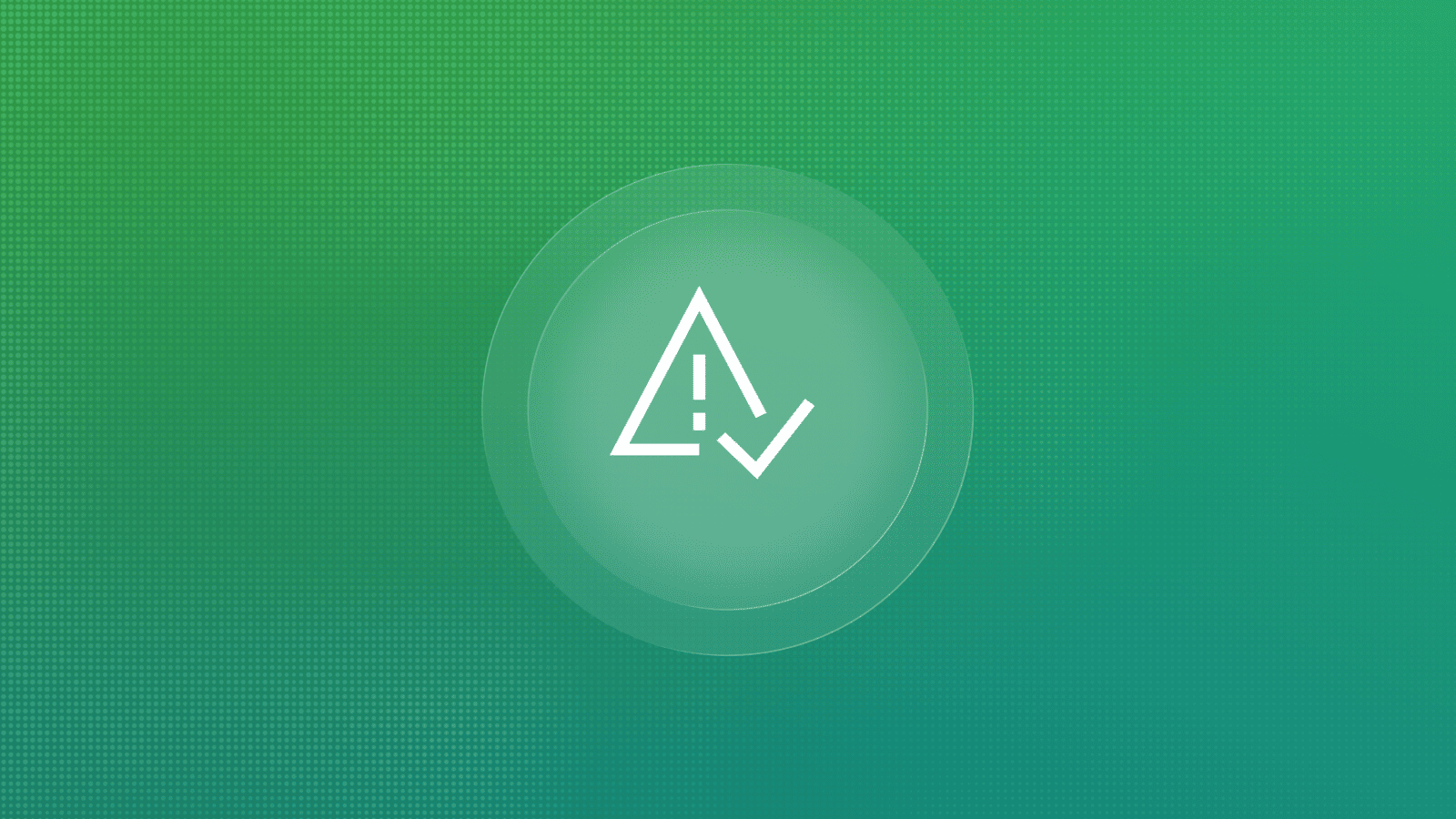 Warning triangle icon with a checkmark inside a circular badge on a green gradient background, symbolizing security