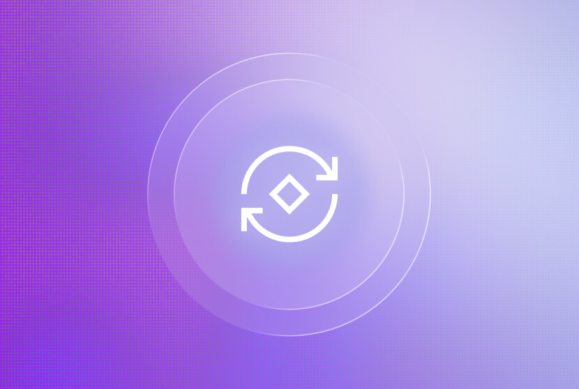 Circular refresh icon with a diamond center on a purple gradient background, representing FedRAMP's assess once, reuse