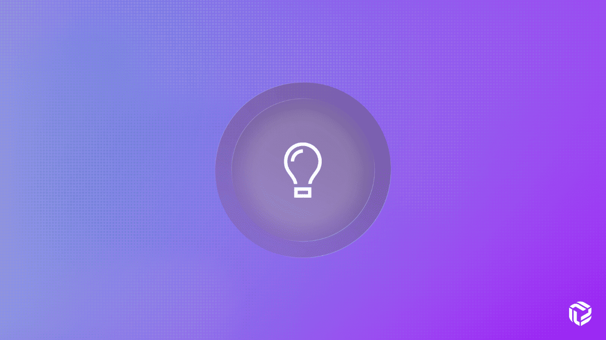 Lightbulb icon centered within circular frames on a purple gradient background, symbolizing insights and lessons learned.