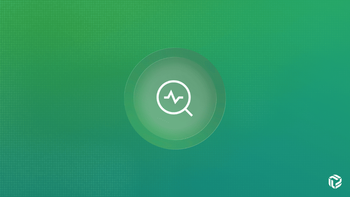 Magnifying glass icon with a pulse line centered on a green gradient background, symbolizing compliance analysis and